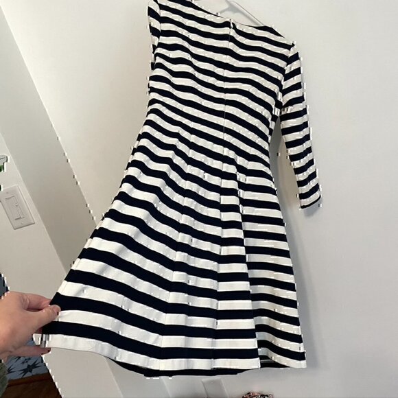 ELIZA J Navy Blue White Striped Square Neck 3/4 Sleeve Mini Fit & Flare Dress 8 - Picture 10 of 12